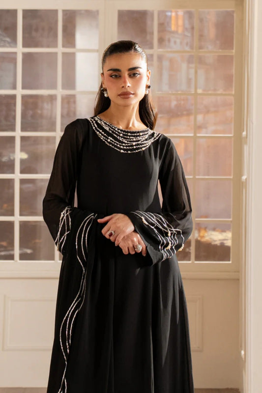 Black Chiffon Pearl 2-Piece Dress Set