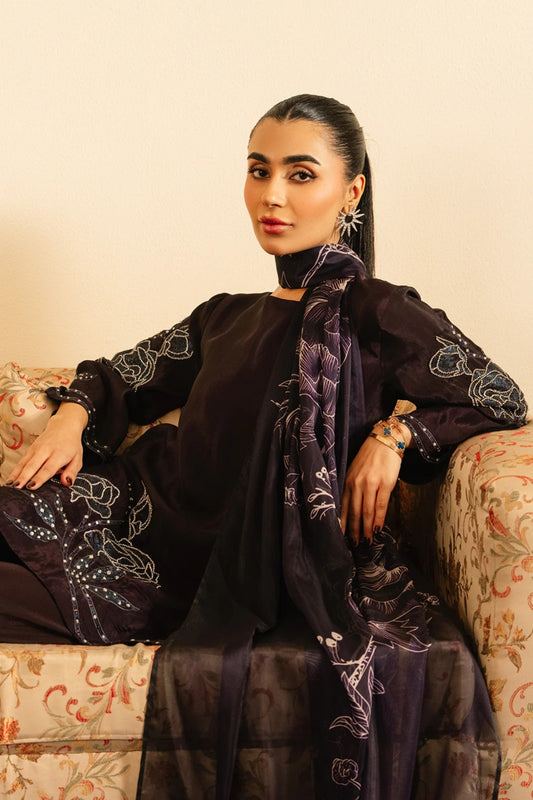 Purple Silk 3-Piece Embellished Set