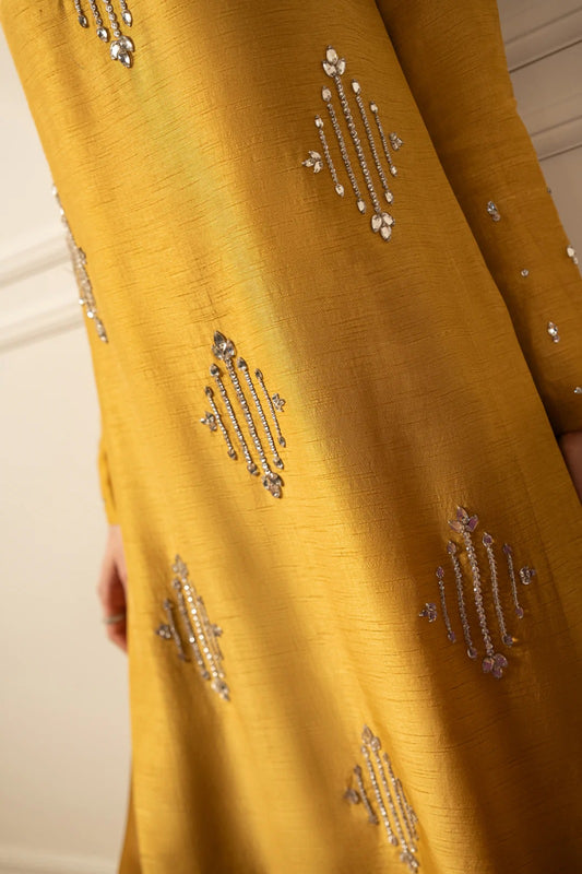 Yellow Silk Embellished 3-Piece Set