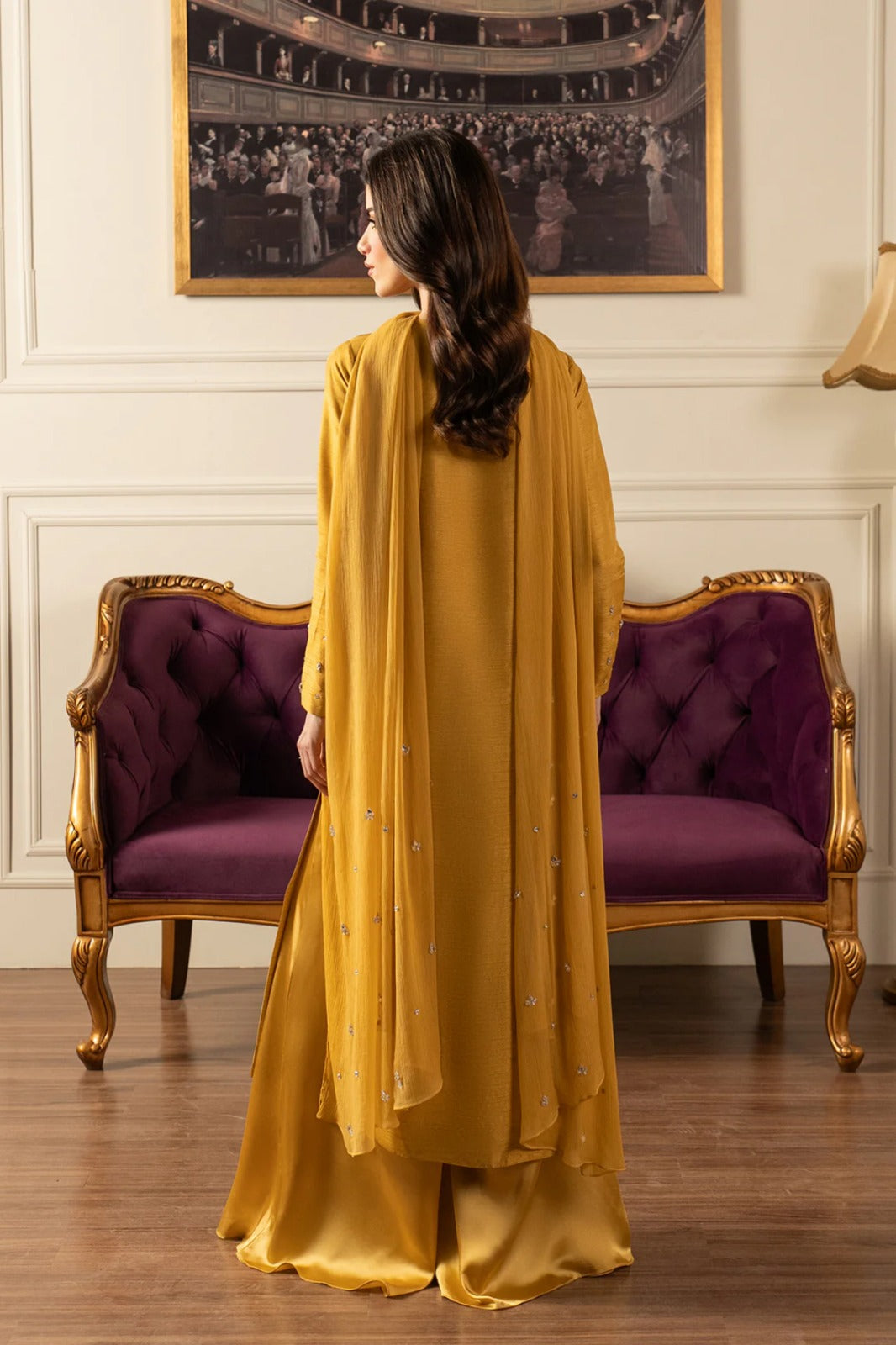 Yellow Silk Embellished 3-Piece Set