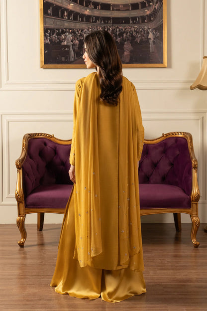 Yellow Silk Embellished 3-Piece Set