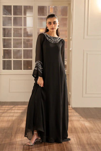 Black Chiffon Pearl 2-Piece Dress Set