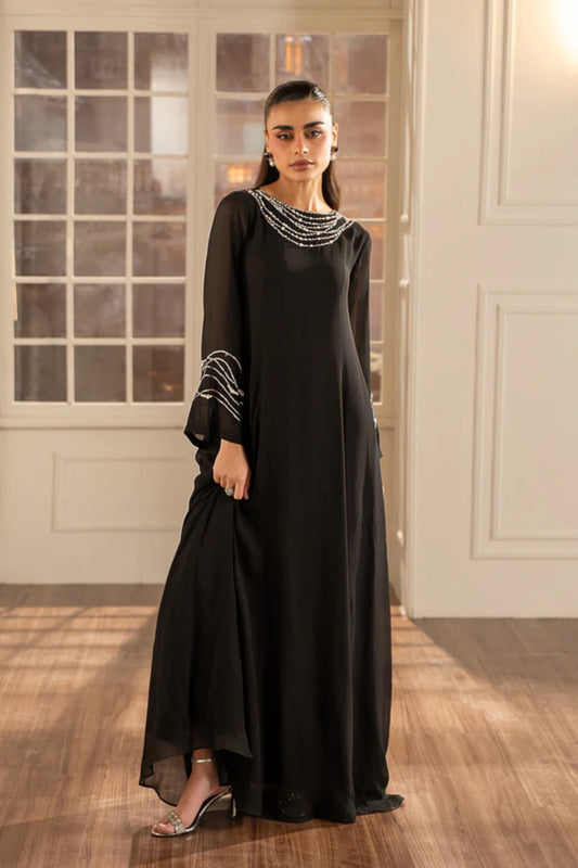 Black Chiffon Pearl 2-Piece Dress Set