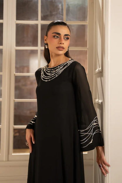 Black Chiffon Pearl 2-Piece Dress Set