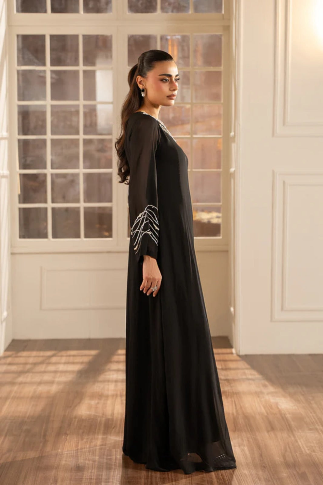 Black Chiffon Pearl 2-Piece Dress Set