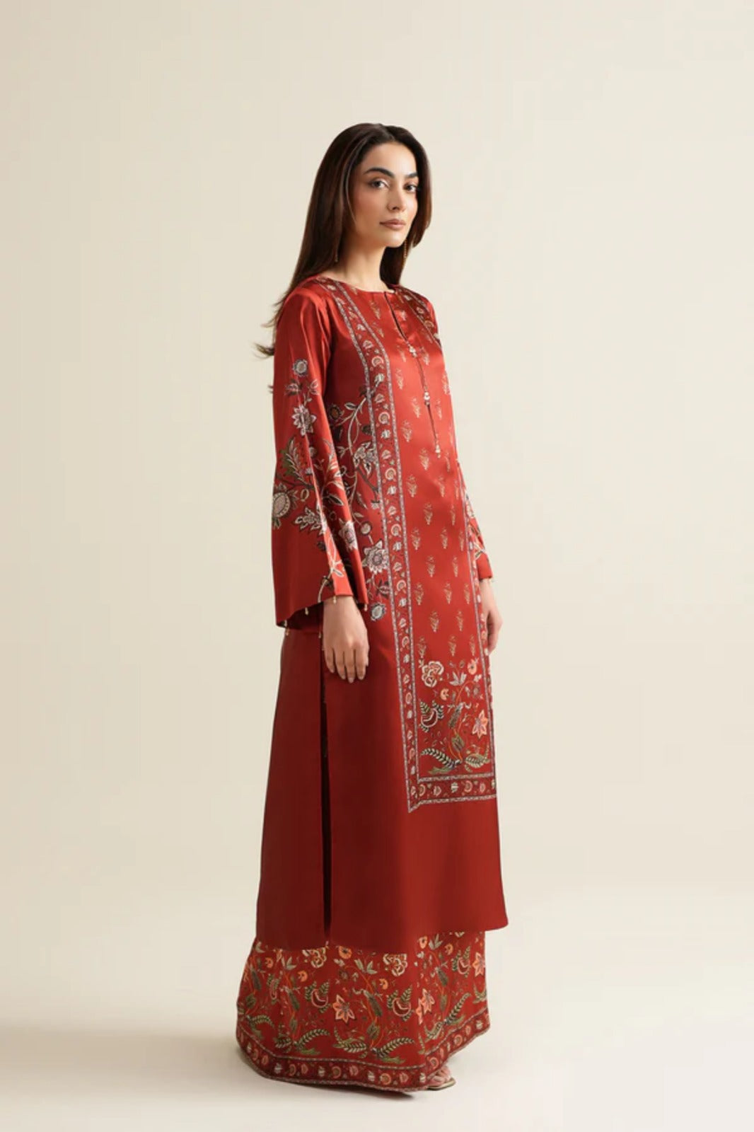 Red Silk 2-Piece Shirt Set