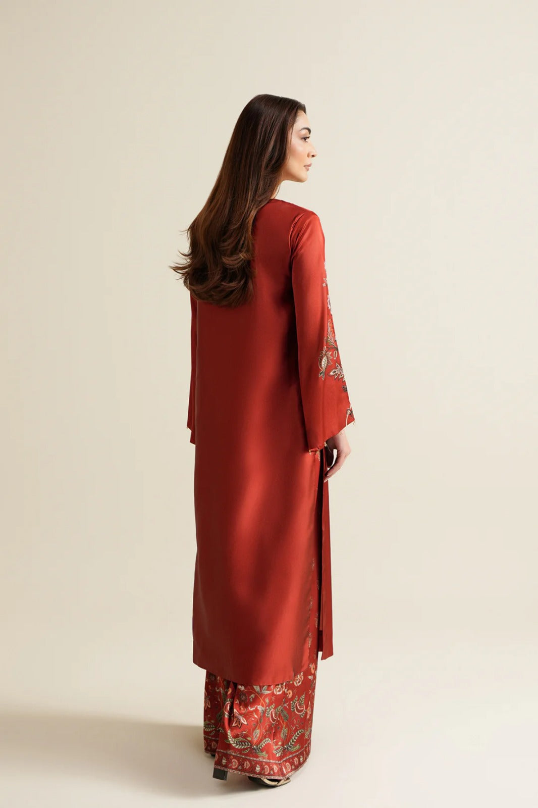 Red Silk 2-Piece Shirt Set