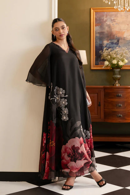 Black Silk Flared 2-Piece Dress Set