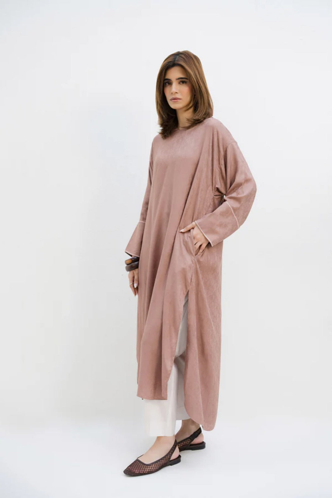 Brown Velvet 2-Piece Shirt Set