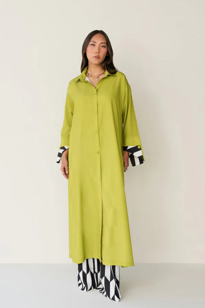 Yellow Crepe Button Down 2-Piece Shirt Set