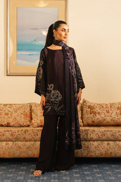 Purple Silk 3-Piece Embellished Set