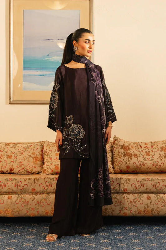 Purple Silk 3-Piece Embellished Set