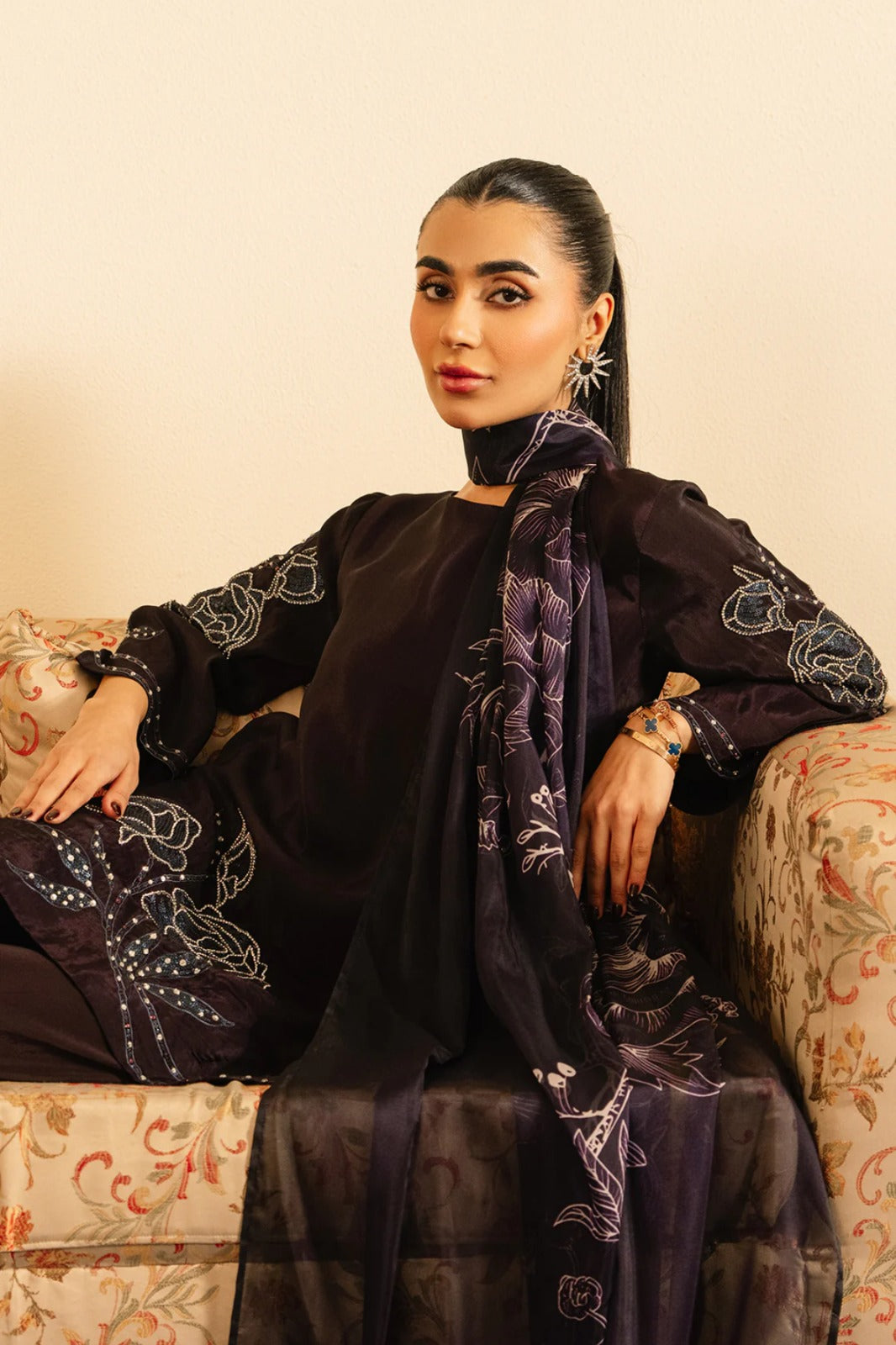 Purple Silk 3-Piece Embellished Set