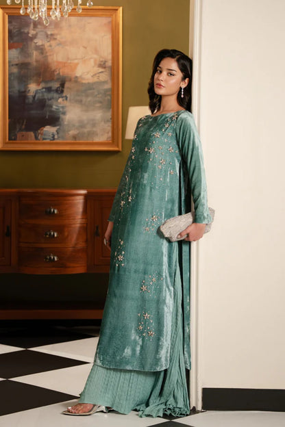 Green Velvet Shirt 2-piece Set